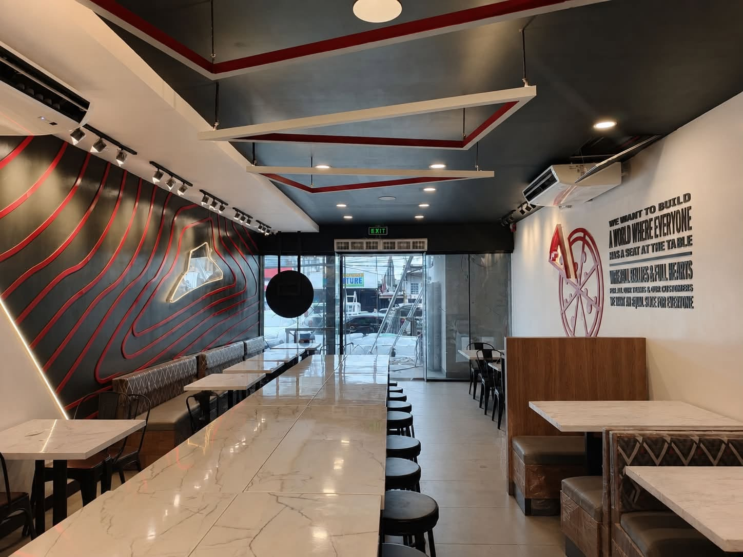 Restaurant interior detailing and seating
